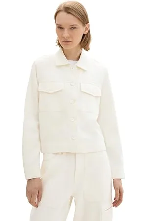 TOM TAILOR Damen Basic Blazer-Jacke mit Brusttaschen, off white, XL