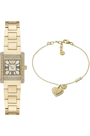 Emporio Armani Damen Goldfarbene Edelstahl Uhr und Armband Sterlingsilber, Set