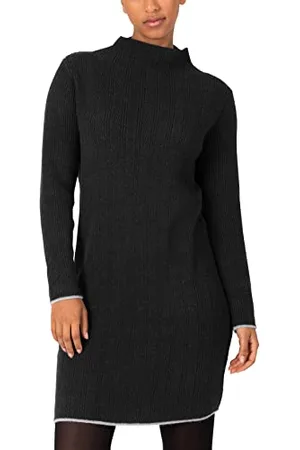Timezone Damen High Collar Knit Dress Lässiges Kleid, Black, XL