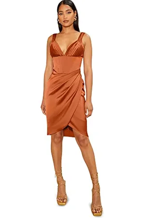 Chi Chi London Damen Gerafftes Minikleid im Korsett-Stil, rostfarben Kleid für besondere Anlässe, , 42