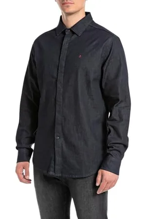 Replay Herren Hemd Langarm Comfort Fit, Blau (Dark Blue 007), XL