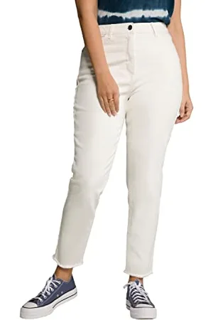 Ulla Popken Damen Mom-jeans, Fransensaum, Komfortbund, 5-pocket-schnitt Jeans Denim, , 22 Große Größen EU