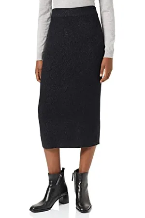 NA-KD Damen Pu Front Slit Skirt Rock, Black, 40 EU