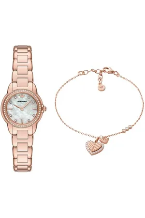 Emporio Armani Damen Roségoldfarbene Edelstahl Uhr und Armband Sterlingsilber, Set