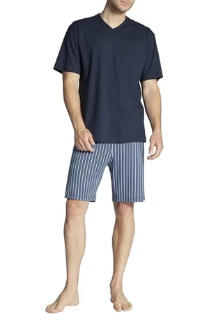 Calida Relax Imprint Kurz-Pyjama Herren, aus 100% Baumwolle, Hose mit stoffbezogenem Gummibund
