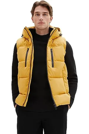 TOM TAILOR Herren 1037355 Puffer Steppweste mit Abnehmbarer Kapuze, 10533-golden Fall, L