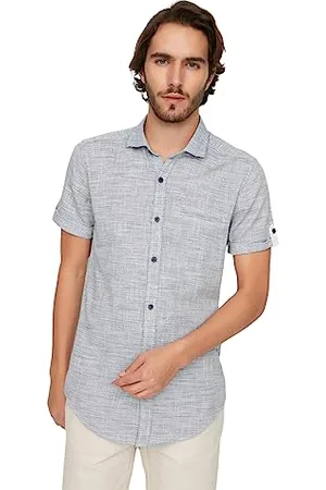 Trendyol Tendyol blau männlich kurzarm filet pocket hemd kragen slim fit hemd,