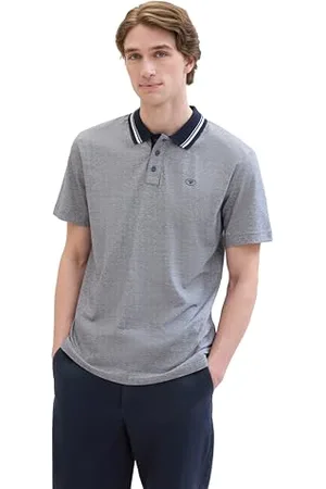 TOM TAILOR Herren Basic Poloshirt mit Streifen, navy white stripes, XL