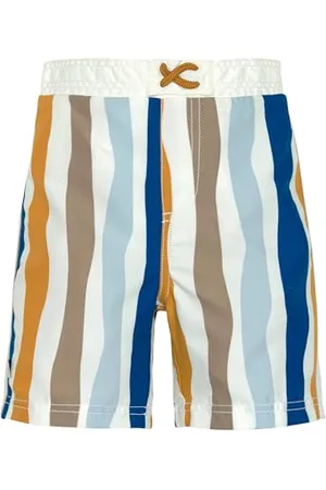 LÄSSIG Baby Kinder UV Badehose Badeshort mit integrierter Schwimmwindel/Board Shorts Waves blue/nature, 7-12 Monate, Größe: 74/80