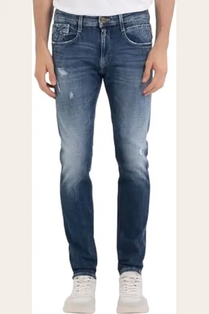 Replay Herren Jeans Anbass Slim-Fit Aged, Dark Blue 007 (Blau), 33W / 36L