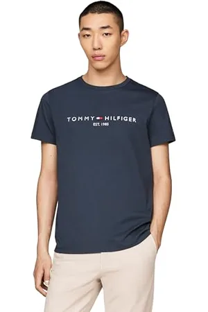 Tommy Hilfiger Herren T-Shirt Kurzarm Slim Fit, Blau (Military Denim), S