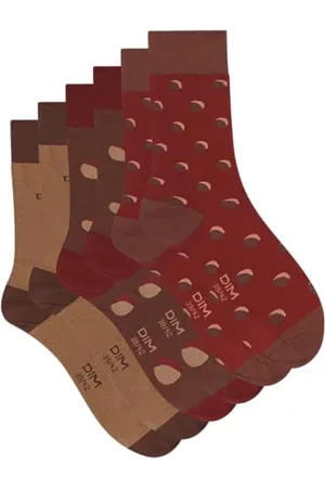 Dim 3er Pack Herrensocken im Baumwollstil mit Polka Dot-Muster Socken Herren, Rote/braune Punkte, 43-46