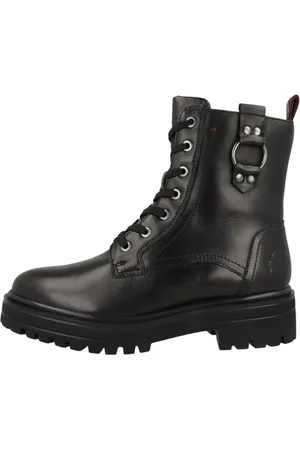 QS by s.Oliver Damen Schnürstiefel ohne Absatz aus Leder mit Reißverschluss, (Black), 39 EU