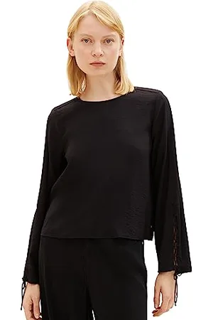 TOM TAILOR Damen 1038122 Bluse mit Schnürung, 14482-deep Black, L