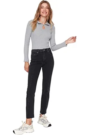 Trendyol Damen Herren Mittlerer Bund Flared Jeans, , 34 EU