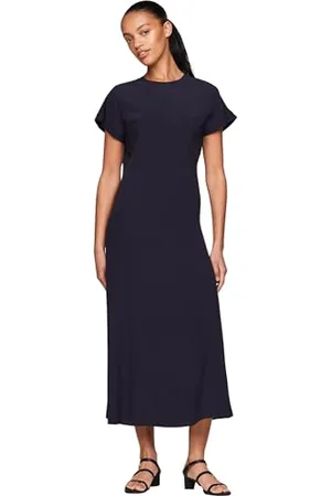 Tommy Hilfiger Damen Kleid Viscose Crepe Maxi Dress Kurzarm, , 40