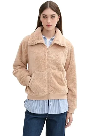 TOM TAILOR Damen 1043229 Basic Teddy-Jacke, 21849-Caramel Beige, 42
