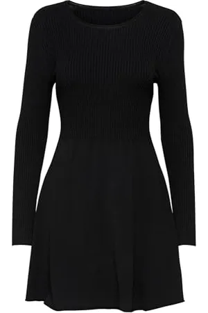 ONLY Mini Skaterkleid Langarm RIPP Strick Dress Ausgestellt mit Rundhals Kurz Regular Fit ONLALMA, Farben: -2,Größe Damen:L