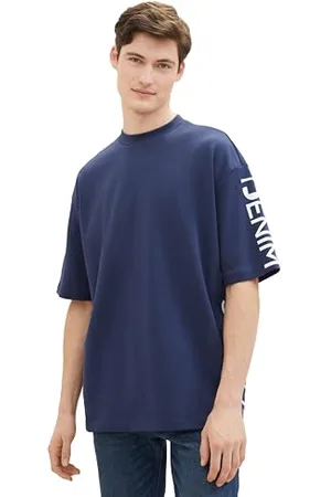 TOM TAILOR Herren Oversized basic T-Shirt mit Text-Print, , XS