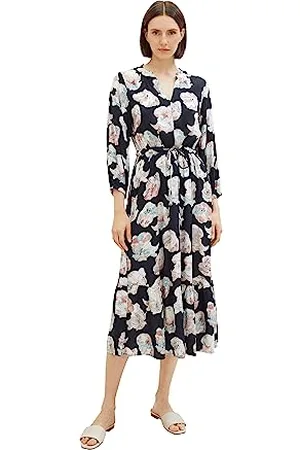 TOM TAILOR Damen 1037922 Maxikleid mit Muster & Bindedetail, 32413-tie dye Flower Design, 44