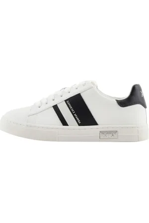 Armani Exchange Damen Cup Sole Mina, Back tab with and Metal Logo Detail on Side Sneaker, Off White+Black, 39 EU