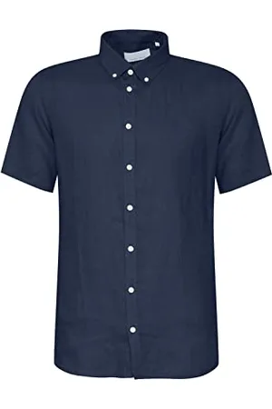 Casual Friday CFAnton Herren Leinenhemd Kurzarmhemd Hemd 100% Leinen Button-Down-Kragen Unifarben Regular Fit, Größe:XXL, Farbe: