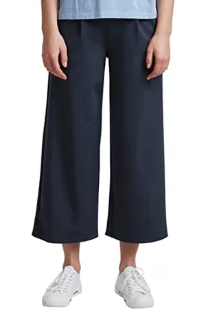 Ichi IHKATE SUS WIDE PA Damen Hose Stoffhose mit Stretch gerader Schnitt Elastikbund Crop Länge, Größe:M, Farbe: