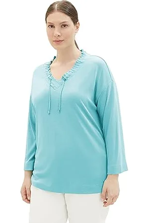 TOM TAILOR Damen 1038829 T-Shirt mit Kordelzug, 10426-Summer Teal, 46