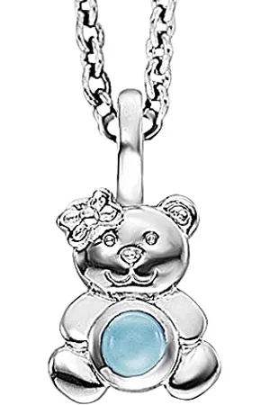 Engelsrufer Herzengel Mädchen Kinder Halskette aus Sterling Silber und einem Teddybär Anhänger mit blauem Achat Stein - Karabinerverschluss - längenverstellbar - nickelfrei
