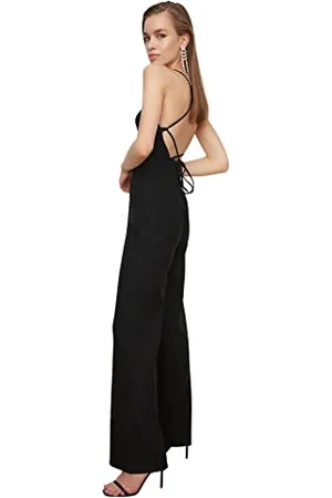 Trendyol Damen Women Plain Woven Jumpsuit Overall, Black, 60