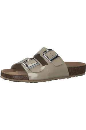 Marco Tozzi Damen Pantoletten aus Leder Lack, Beige , 41 EU