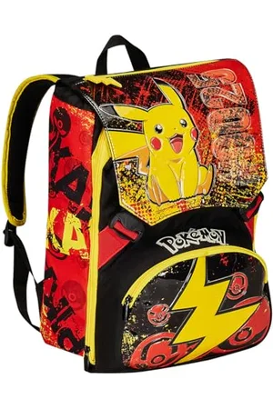 7 for all Mankind Erweiterbarer Schulrucksack POKEMON – PIKACHU, Gelb Rot – Doppelter Rucksack mit Reißverschluss und mit Trinkflaschenhalter, Kinderrucksack, , Taglia unica, Rucksack Backpacks