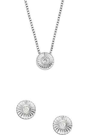 Fossil Damenkette & Ohrstecker Texture Circle Sterlingsilber, JFS00618040 + JFS00617040 - Modernes Schmuck-Set für Erwachsene Damen
