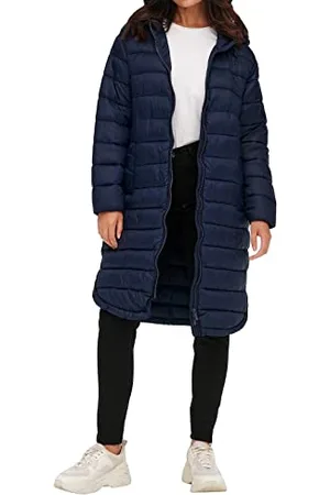 ONLY Damen Longline Steppjacke Leicht Wattierter Übergangsmantel Langer Parka mit Kapuze ONLMELODY