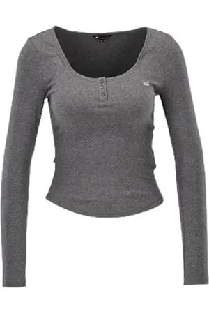 Tommy Hilfiger Damen TJW MELANGE HENLEY LS EXT DW0DW18805, Grey (New Charcoal Melange), XL