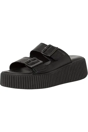 Tamaris Damen Plateau Mules Leder Keilabsatz Sommer; BLACK/ ; 39 EU