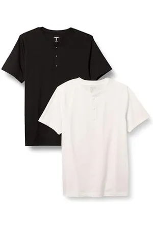 Amazon Herren Kurzärmliges Henley-T-Shirt aus Baumwolle mit schmaler Passform, 2er-Pack, , S