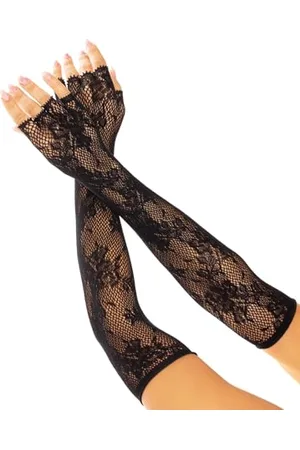 Leg Avenue Seamless Lace Opera Length Floral Fingerless Gloves Costume Accessory, Black, One Size