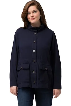 Ulla Popken Damen Leinenmix Jacke Stehkragen Blazer, , 54-56