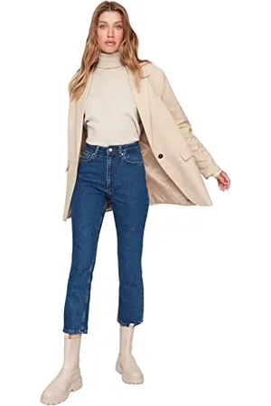 Trendyol Damen Herren Hoher Bund Straight Jeans, , 38 EU