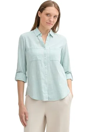 TOM TAILOR Damen 1035247 Bluse mit Brusttaschen aus Baumwolle, 30463-Dusty Mint Blue, 42