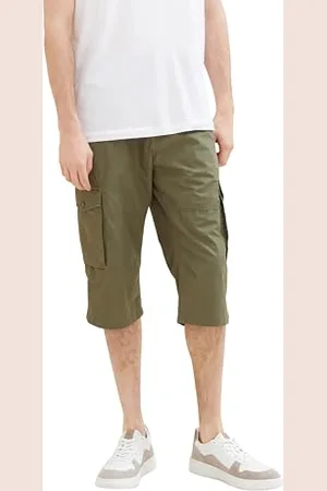 TOM TAILOR Herren Relaxed Fit Overknee Cargo Shorts, olive geometric structure, 32