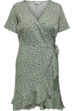 ONLY Damen Carlivia S/S Wrap Knee Dress WVN Noos, Hedge Green/AOP:Hella Graphic,54 Große Größen