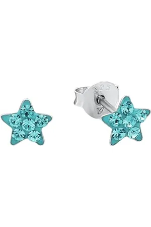Amor Ohrstecker 925 Sterling Silber Mädchen Kinder Ohrschmuck, mit Kristallglas, 0,6 cm, Türkis, Stern, Kommt in Schmuck Geschenk Box, 9209859