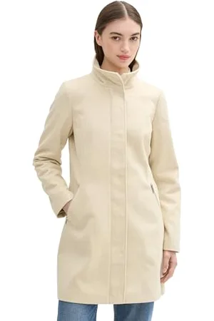 TOM TAILOR Damen 1042883 Mantel mit Stehkragen, 35876-Beige Herringbone, M