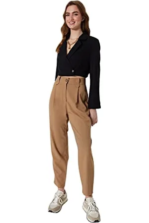 Trendyol Damen Damenhose, Hohe Taille, Gerades Bein, Karottenhose Hose, , 40