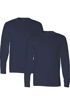 Fruit Of The Loom Leichte Baumwoll-T-Shirts für Herren (kurz und langärmlig), Langarm - 2er-Pack - Marineblau, Mittel