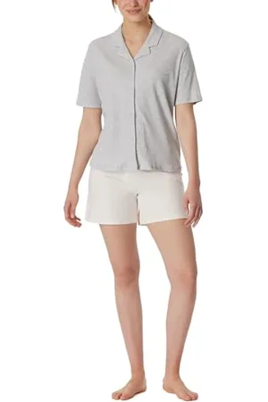 Schiesser Damen Schlafanzug Pyjama geknöpft kurz Baumwolle Modal Mix-Nightwear Pyjamaset, grau-Mel_181240, 40