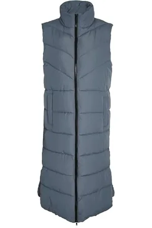 Noisy May Lange Weste Maxi Wattierte Puffer Stepp Jacke Wadenlang ohne Ärmel & Kapuze NMDALCON, Farben:Blau,Größe Damen:S