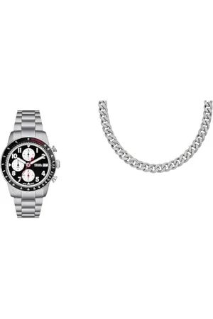 Fossil Herrenuhr Sport Tourer und Halskette Harlow, Silber Edelstahl, Set